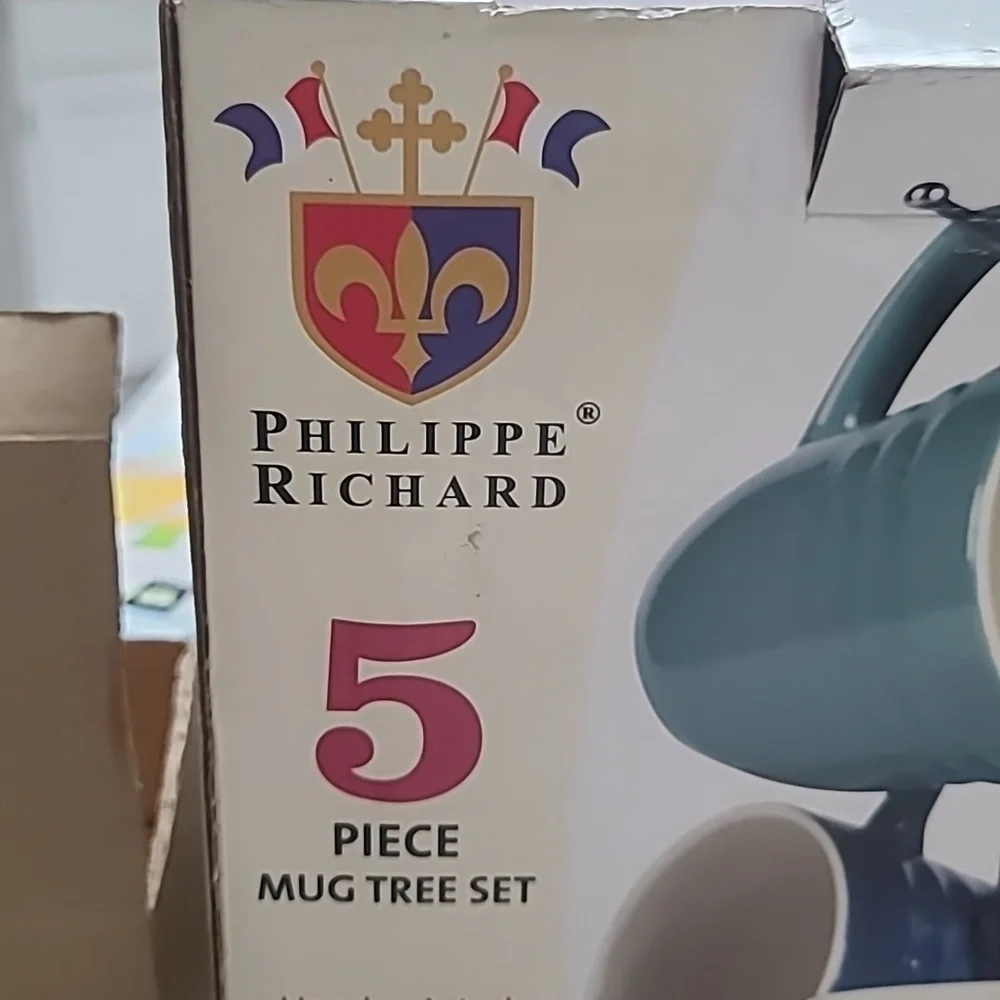 Philippe Richard Hand Painted Colorful Ceramic Mug Set with Chrome Stand